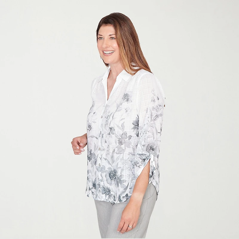 Alfred Dunner Al Fresco Womens 3/4 Sleeve Regular Fit Button-Down Shirt