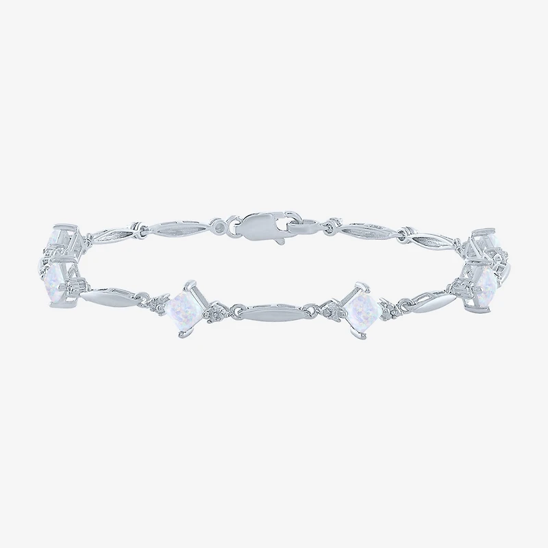 Womens Lab Created White Opal Sterling Silver Tennis Bracelet
