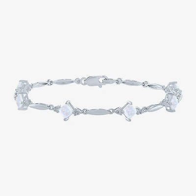 Womens Lab Created White Opal Sterling Silver Tennis Bracelet