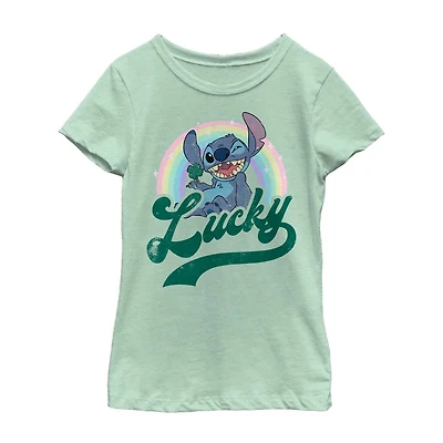 Disney Collection Little & Big Kid Girls Crew Neck Short Sleeve Regular Fit Lilo Stitch Graphic T-Shirt