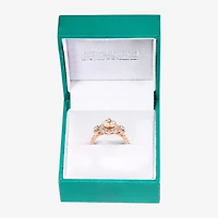 Effy Final Call Womens Genuine Pink Morganite & 1/4 CT. T.W. Natural Diamond 14K Rose Gold Pear Halo Side Stone Cocktail Ring