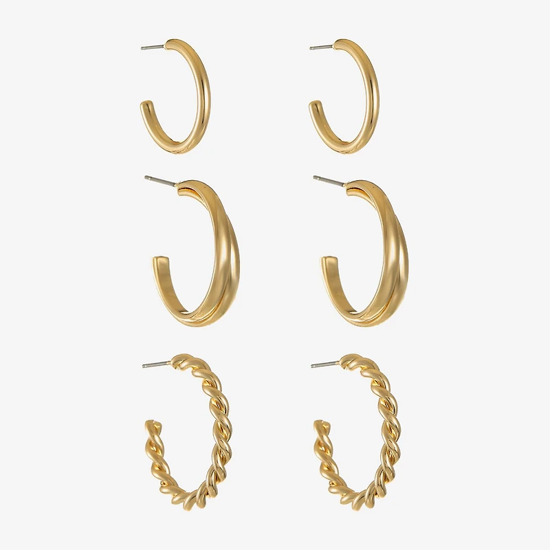 Liz Claiborne Twisted Womens Hypoallergenic 3 Pair Earring Set
