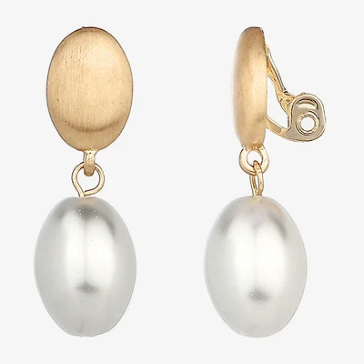 Monet Jewelry Gold Tone Womens Simulated Pearl Oval Clip On Earrings