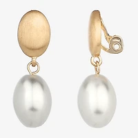Monet Jewelry Gold Tone Womens Simulated Pearl Oval Clip On Earrings