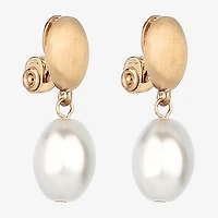 Monet Jewelry Gold Tone Womens Simulated Pearl Oval Clip On Earrings