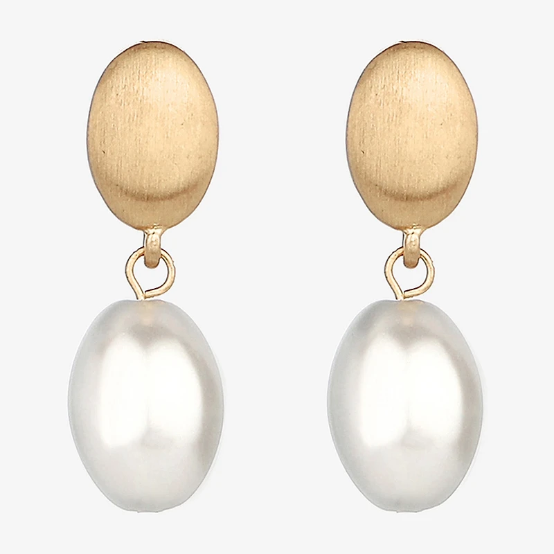 Monet Jewelry Gold Tone Womens Simulated Pearl Oval Clip On Earrings