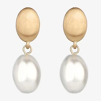 Monet Jewelry Gold Tone Womens Simulated Pearl Oval Clip On Earrings