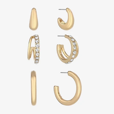 Monet Jewelry Gold Tone Womens Glass Hypoallergenic 3 Pair Earring Set