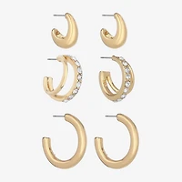 Monet Jewelry Gold Tone Womens Glass Hypoallergenic 3 Pair Earring Set