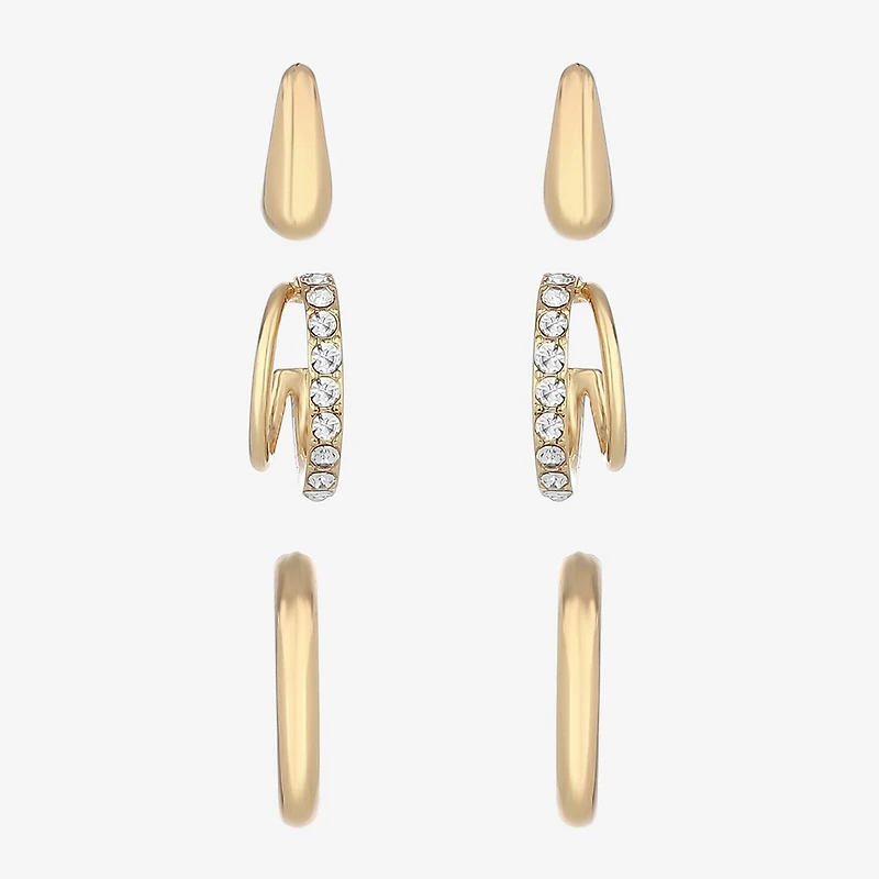 Monet Jewelry Gold Tone Womens Glass Hypoallergenic 3 Pair Earring Set