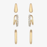 Monet Jewelry Gold Tone Womens Glass Hypoallergenic 3 Pair Earring Set