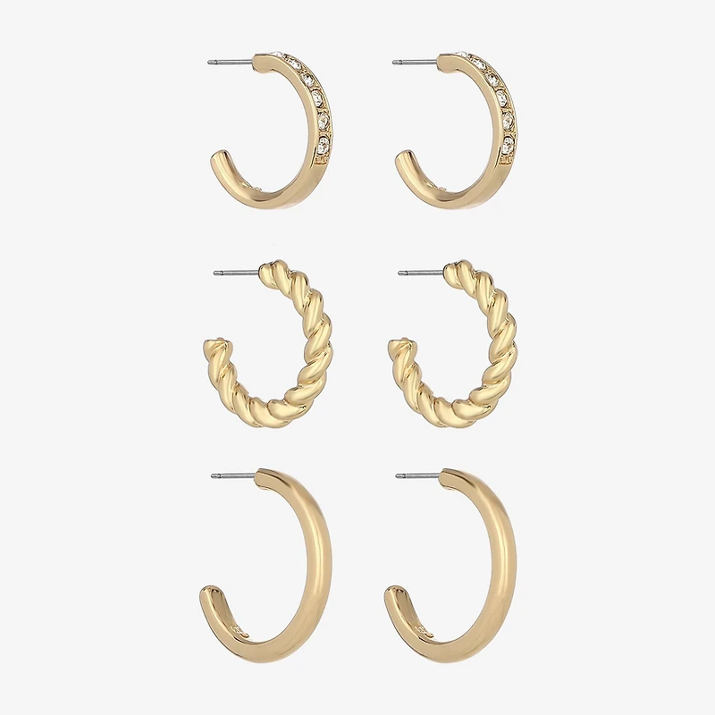 Monet Jewelry Gold Tone Womens Glass Hypoallergenic 3 Pair Earring Set