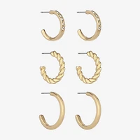 Monet Jewelry Gold Tone Womens Glass Hypoallergenic 3 Pair Earring Set