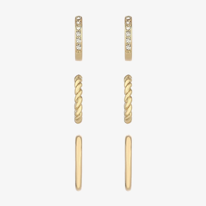 Monet Jewelry Gold Tone Womens Glass Hypoallergenic 3 Pair Earring Set