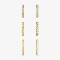 Monet Jewelry Gold Tone Womens Glass Hypoallergenic 3 Pair Earring Set
