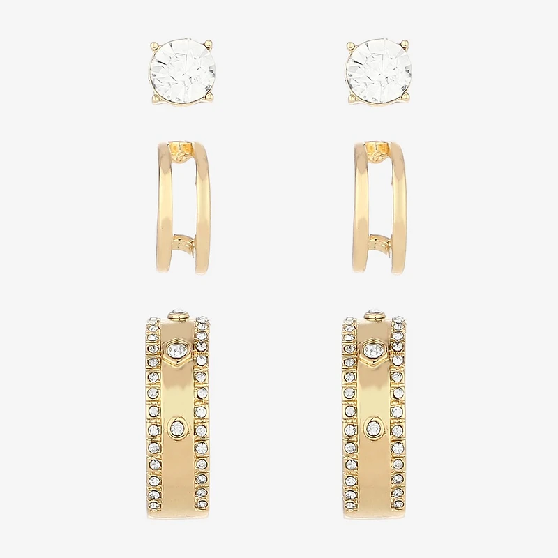 Monet Jewelry Gold Tone Womens Glass Round Hypoallergenic 3 Pair Earring Set