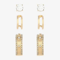 Monet Jewelry Gold Tone Womens Glass Round Hypoallergenic 3 Pair Earring Set