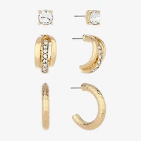 Monet Jewelry Gold Tone Womens Glass Round Hypoallergenic 3 Pair Earring Set
