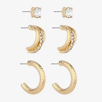Monet Jewelry Gold Tone Womens Glass Round Hypoallergenic 3 Pair Earring Set
