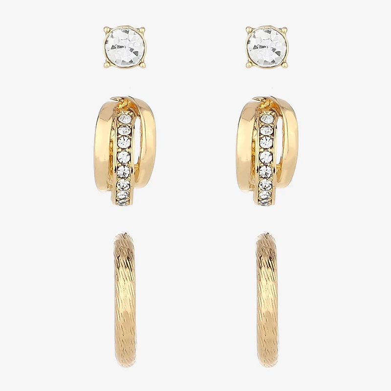 Monet Jewelry Gold Tone Womens Glass Round Hypoallergenic 3 Pair Earring Set