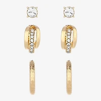 Monet Jewelry Gold Tone Womens Glass Round Hypoallergenic 3 Pair Earring Set