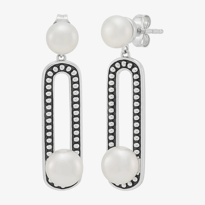 Limited Quantities! Womens Dyed White Cultured Freshwater Pearl Sterling Silver Paperclip Drop Earrings