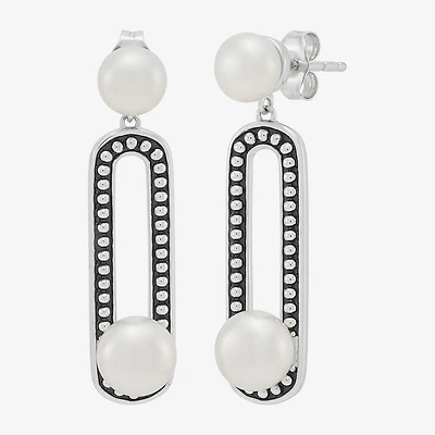 Limited Quantities! Womens Dyed White Cultured Freshwater Pearl Sterling Silver Paperclip Drop Earrings