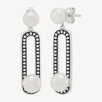 Limited Quantities! Womens Dyed White Cultured Freshwater Pearl Sterling Silver Paperclip Drop Earrings