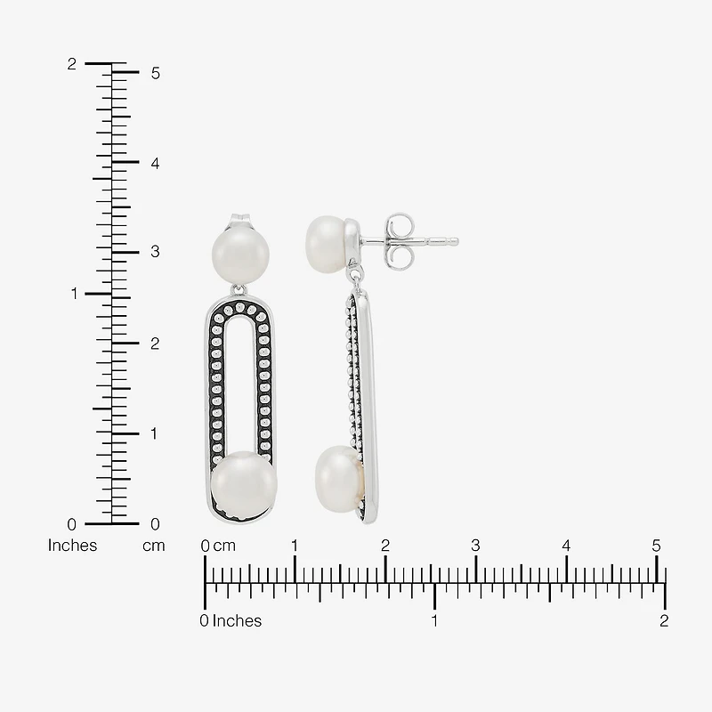 Limited Quantities! Womens Dyed White Cultured Freshwater Pearl Sterling Silver Paperclip Drop Earrings