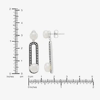Limited Quantities! Womens Dyed White Cultured Freshwater Pearl Sterling Silver Paperclip Drop Earrings