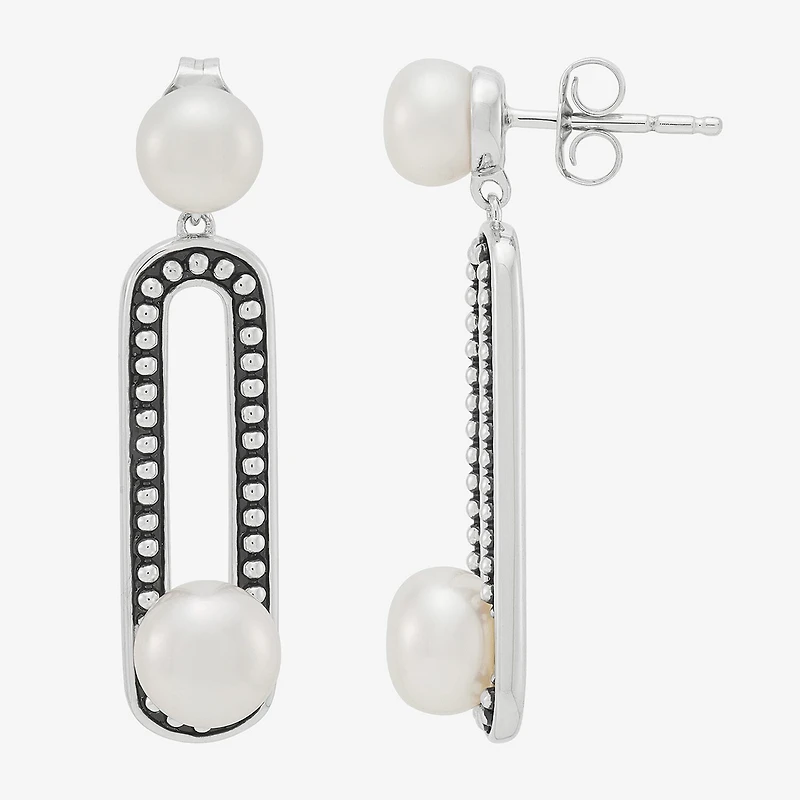 Limited Quantities! Womens Dyed White Cultured Freshwater Pearl Sterling Silver Paperclip Drop Earrings