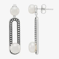 Limited Quantities! Womens Dyed White Cultured Freshwater Pearl Sterling Silver Paperclip Drop Earrings