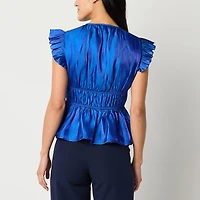 Laurel Grey Womens V Neck Short Sleeve Blouse