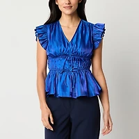 Laurel Grey Womens V Neck Short Sleeve Blouse