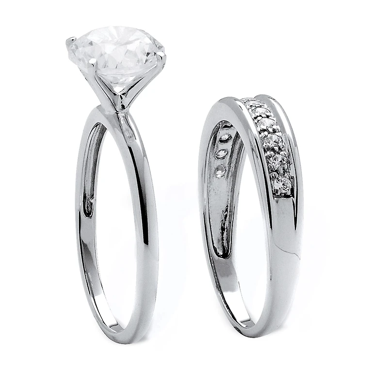 DiamonArt® Womens 1/ CT. T.W. White Cubic Zirconia Platinum Over Silver Round Bridal Set