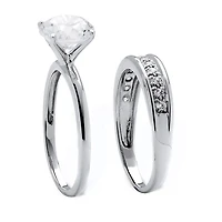 DiamonArt® Womens 1/ CT. T.W. White Cubic Zirconia Platinum Over Silver Round Bridal Set