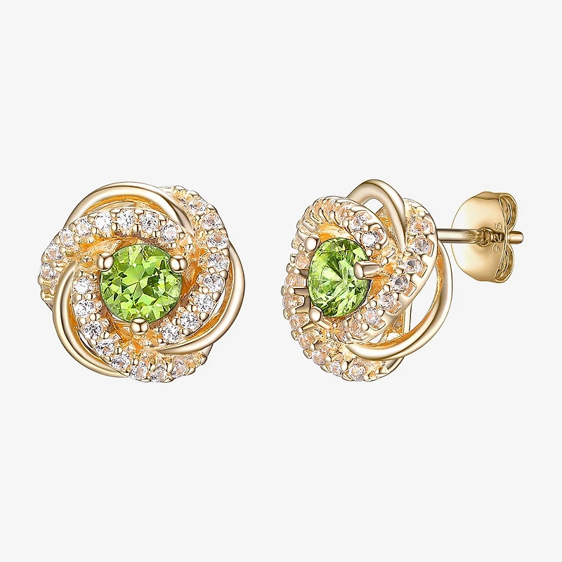 Genuine Green Peridot 18K Gold Over Silver 15.5mm Round Stud Earrings
