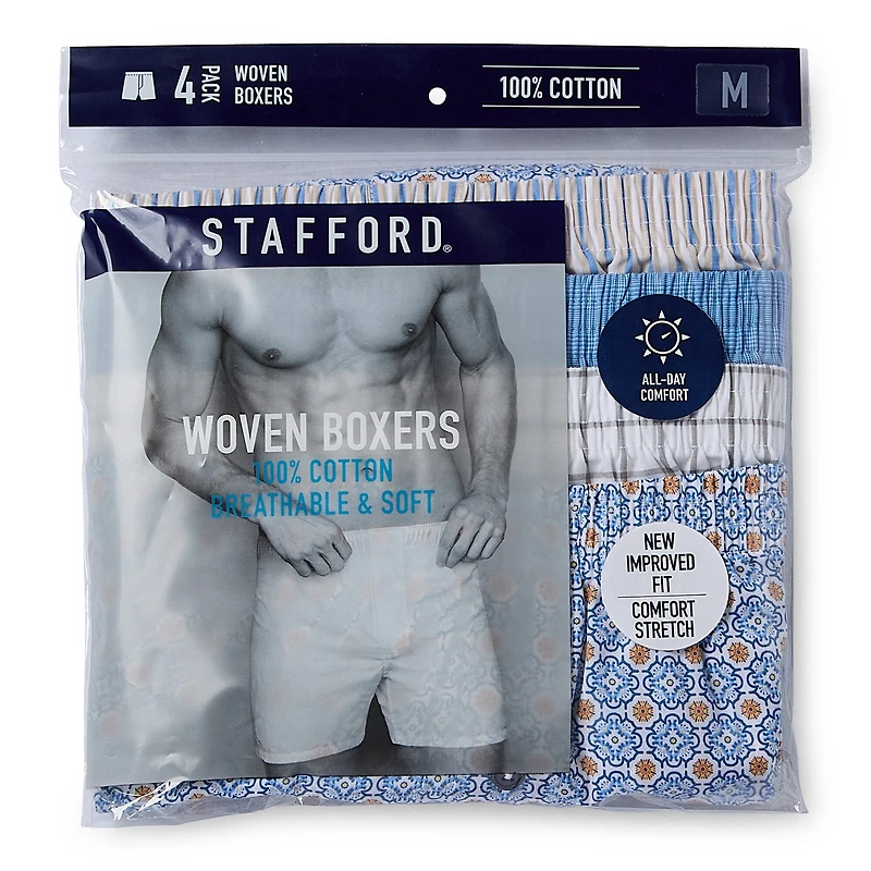 Stafford Woven Mens 4 Pack Boxers 305919