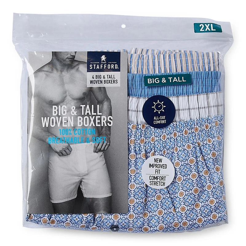 Stafford Woven Mens Big and Tall 4 Pack Boxers 302600