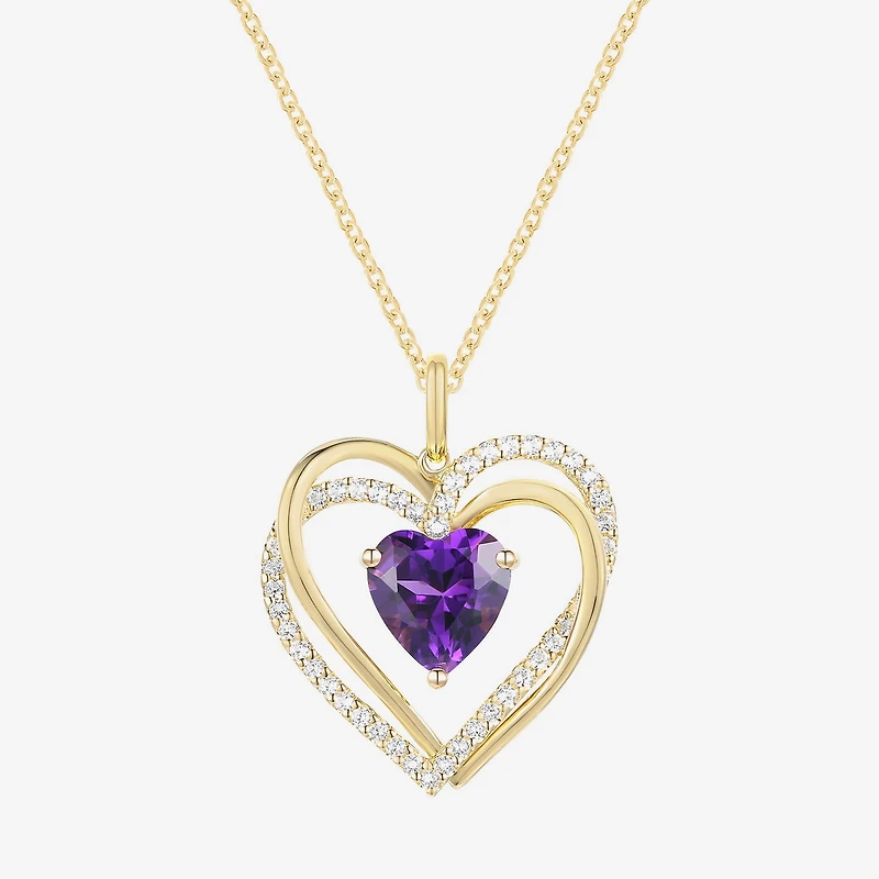 Womens Genuine Purple Amethyst 14K Gold Over Silver Heart 18 Inch Pendant Necklace