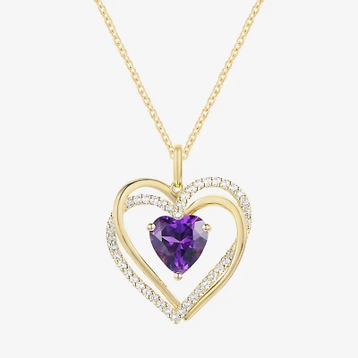 Womens Genuine Purple Amethyst 14K Gold Over Silver Heart 18 Inch Pendant Necklace