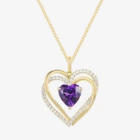 Womens Genuine Purple Amethyst 14K Gold Over Silver Heart 18 Inch Pendant Necklace