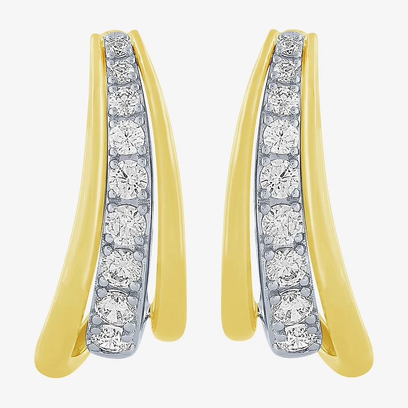 (H-I / I1) Womens 1 CT. T.W. Lab Grown White Diamond 10K Two Tone Gold 22.7mm Curved Hoop Earrings