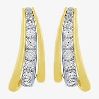 (H-I / I1) Womens 1 CT. T.W. Lab Grown White Diamond 10K Two Tone Gold 22.7mm Curved Hoop Earrings