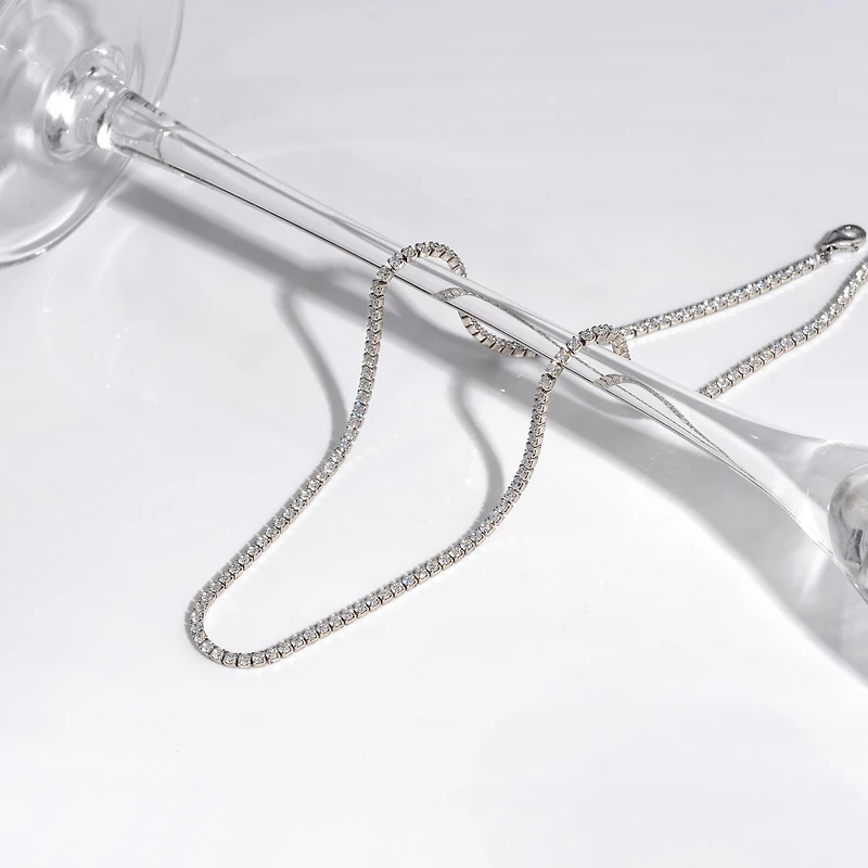 Diamonart Womens White Cubic Zirconia Sterling Silver Inch Tennis Necklace