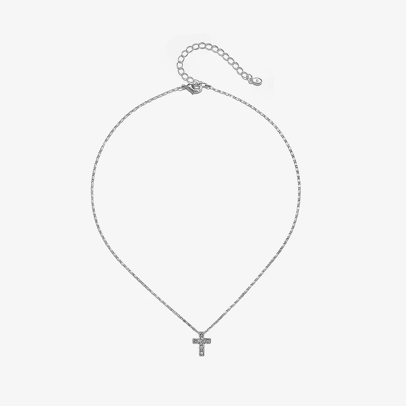 Bijoux Bar Delicates Silver Tone Womens Glass Cross 16 Inch Pendant Necklace