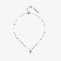 Bijoux Bar Delicates Silver Tone Womens Glass Cross 16 Inch Pendant Necklace