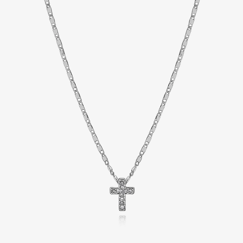 Bijoux Bar Delicates Silver Tone Womens Glass Cross 16 Inch Pendant Necklace