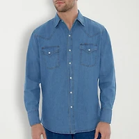 Ely Cattleman Bleached Denim Mens Long Sleeve Western Shirt