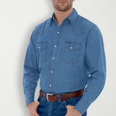 Ely Cattleman Bleached Denim Mens Long Sleeve Western Shirt